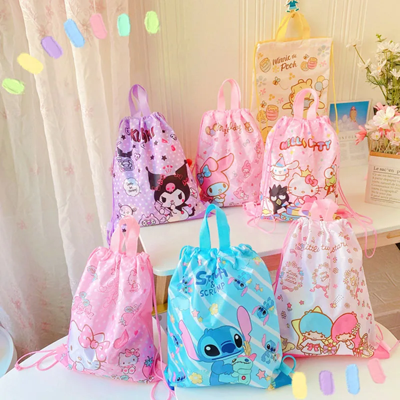 

Kawaii Sanrioanime сумка для хранения милые Hello Kittys My Melody помпон пурин мультфильм сумка на шнурке сумка через плечо подарки для девочек