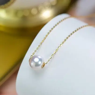 

Женское Ожерелье с жемчужным кулоном из 18-каратного золота, ожерелье с натуральным жемчугом Akoya, ювелирные украшения из драгоценных камней