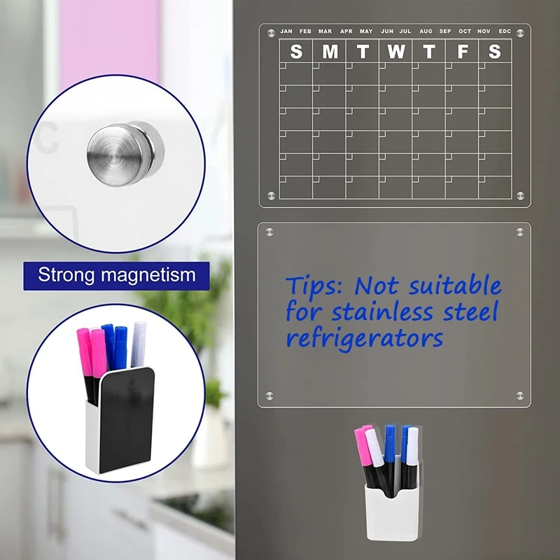 2 Pcs Reusable Monthly And Weekly Calendar Planner Board For Refrigerator (16Inx12in)