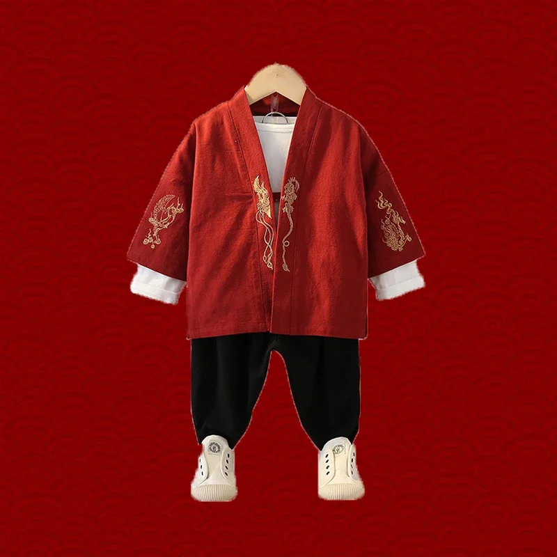 

3 шт., Детский костюм с вышивкой кунг-фу, с длинным рукавом