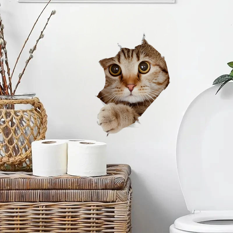 Наклейка интерьерная Кошка, Funny Cat Sticker Waterproof Decal for Wall, Door, Toilet, Refrigrator, Car