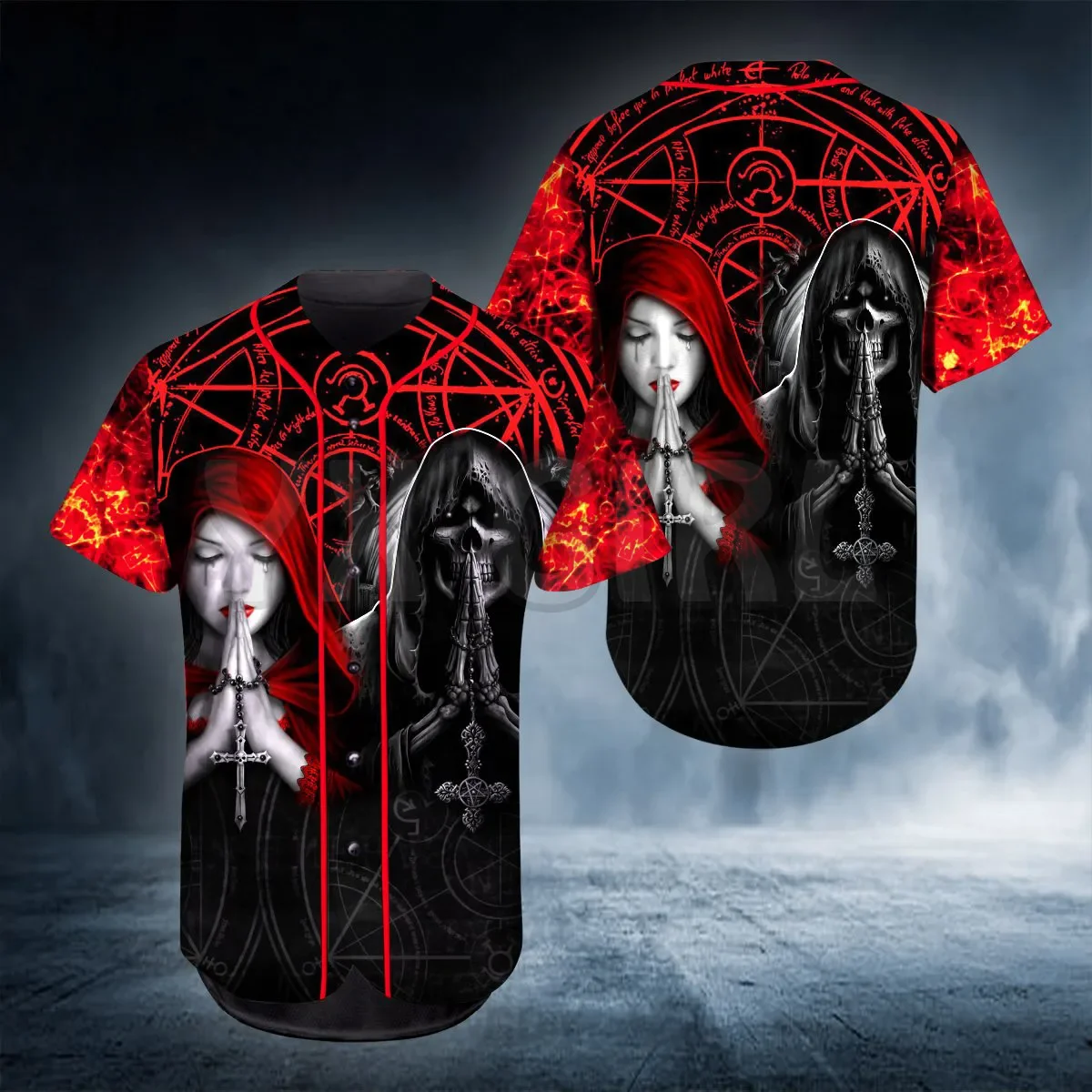 

Pray Couple Skull Baseball Jersey Shirt Us Size Love Skull Gift 3D Printed Men's Shirt Casual Shirts hip hop Tops