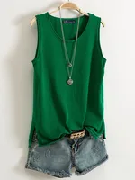 Cotton and Linen Camisole Women's 2023 Summer New I-shaped Sleeveless Knitted Bottoming Shirt Short Outer Wear Loose Top Solid