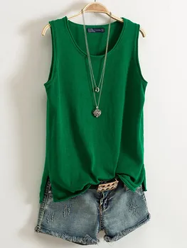 Cotton and Linen Camisole Women's 2023 Summer New I-shaped Sleeveless Knitted Bottoming Shirt Short Outer Wear Loose Top Solid 1