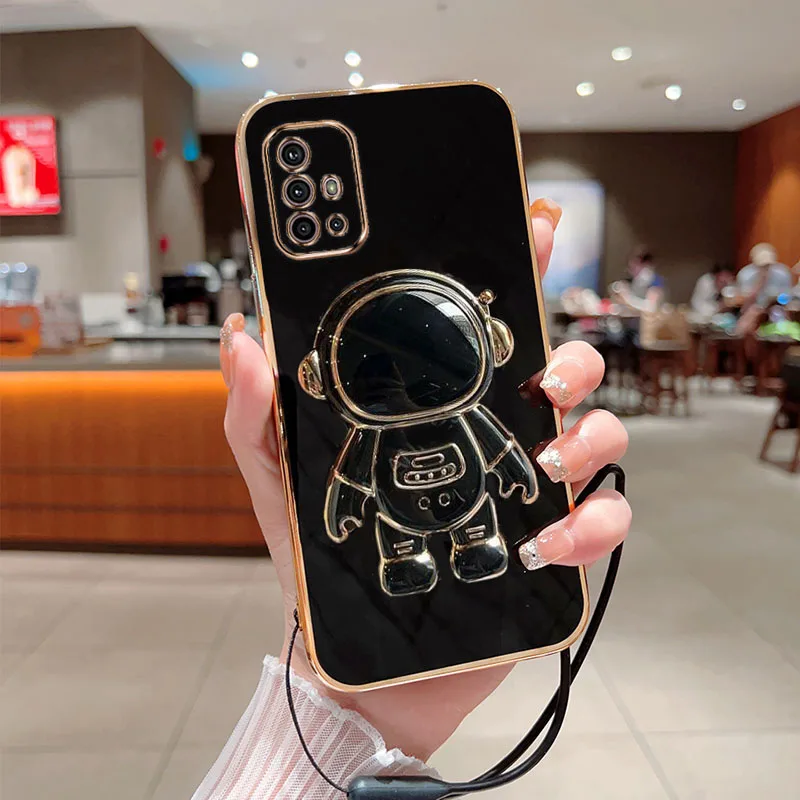 

Astronaut Fold Stand For MOTOROLA G10 G20 G30 Phone Case With Lanyard Luxury Plating Cover