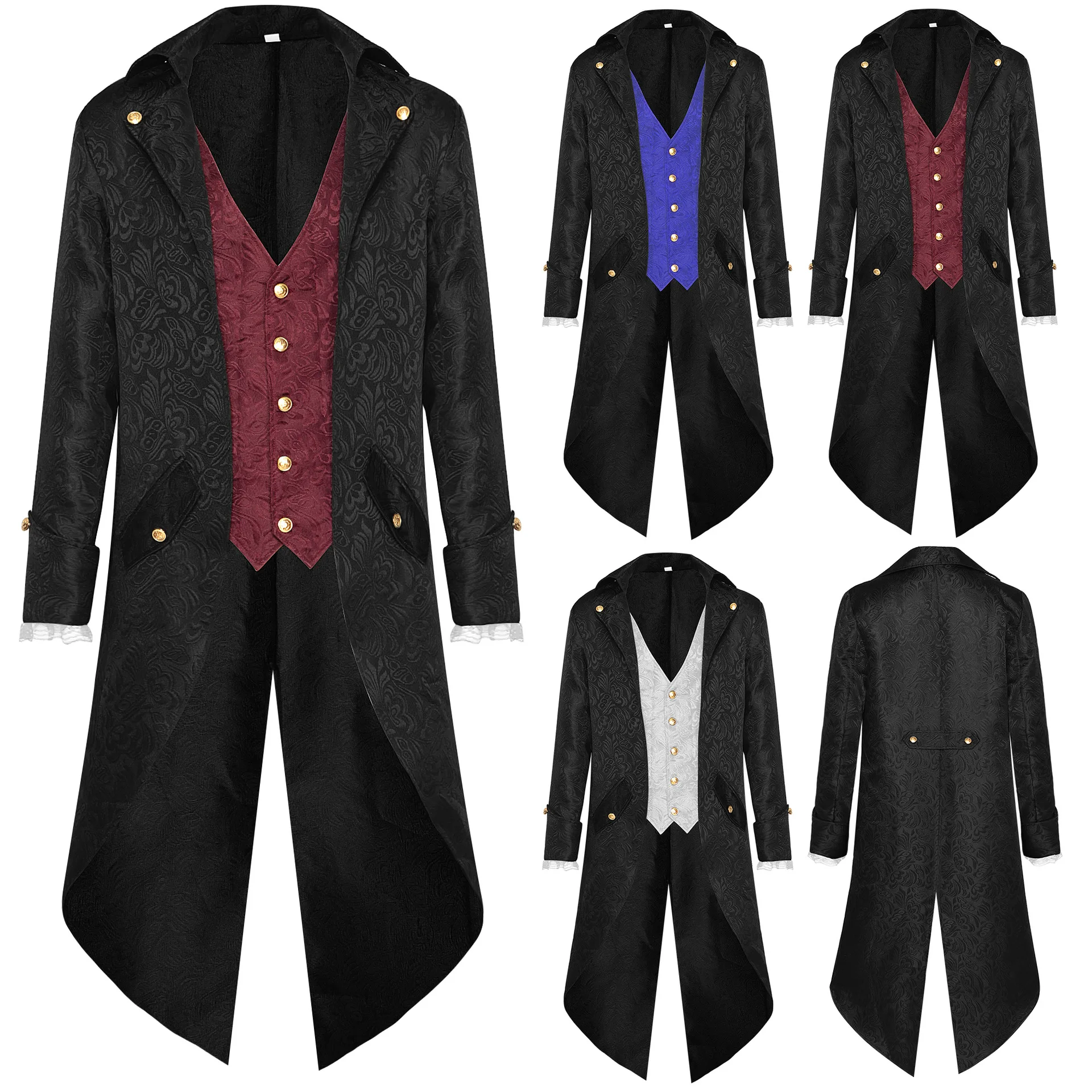 

2024 New European Men Medieval Retro Tailcoat Jacquard Clothing Mid Length Steampunk Jacket Victorian Edwardian Cosplay Costume