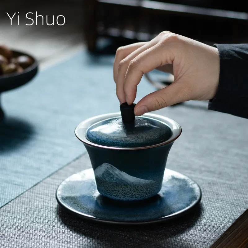 Cover Bowl Ceramic Three-Force Cover Bowl Household Tea Cup Tea Kung Fu Set Making Device Gaiwan Chinese Set