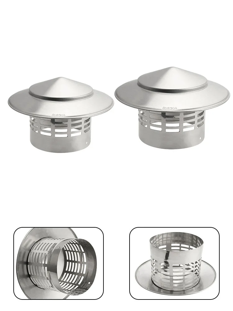 110/160mm Stainless Steel Chimney Cap Exterior Wall Fresh Air Outlet Roof Pipe Exhaust Hood Ultralight Rain Cap 1pc