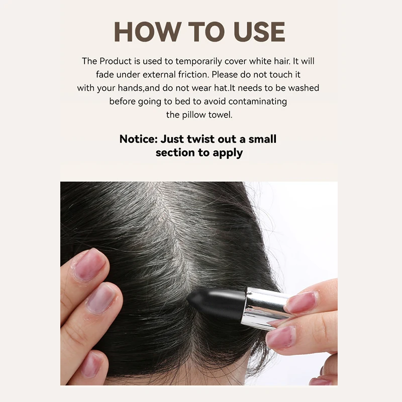 Instant One-time Hair Dye Pen To Cover White Hair, Lipstick Style Hair Dye, Black Temporary Hair Dye Hair Color Modify Cream 4g 6