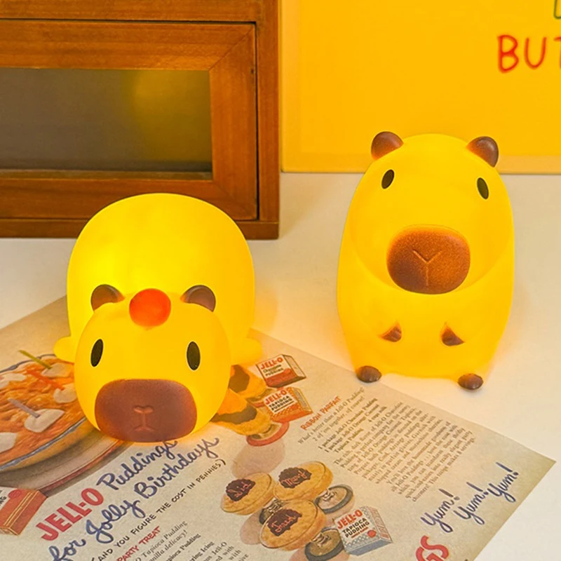 Cute Capybara Night Light Cartoon Silicone Sleep Night Lamp Children Room Office Desktop Decoration Lamp Animal Light