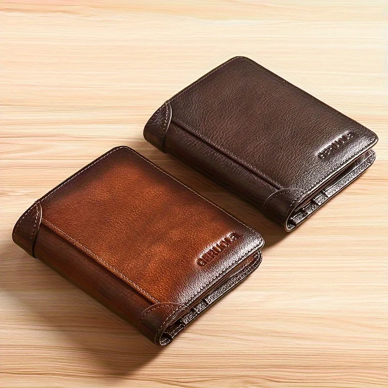 Portafoglio Uomo Sottile In Pelle Con Blocco RFID - Minimalista, Porta Carte, Tasca Frontale, Marrone