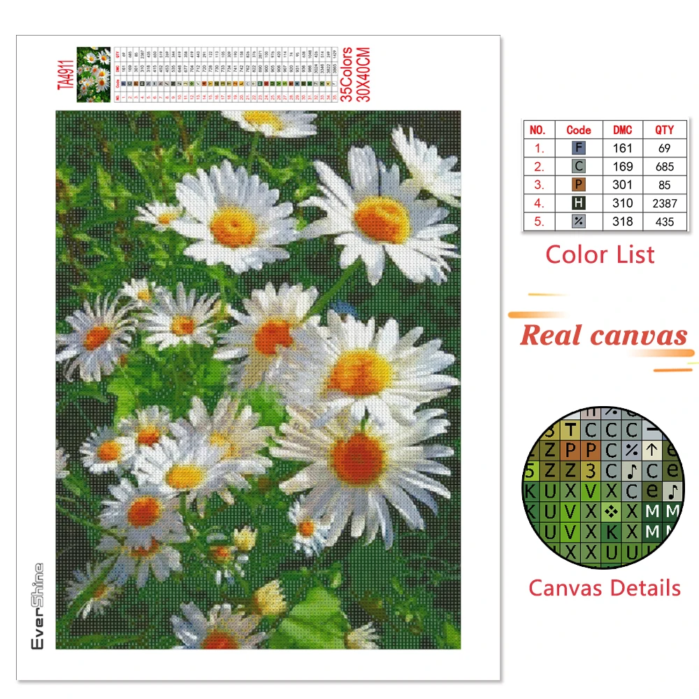 Diamond Painting EverShine 5D Daisy Complete Kit Full Square Mosaic Embroidery Flower Cross Stitch Scenery Handmade Hobby