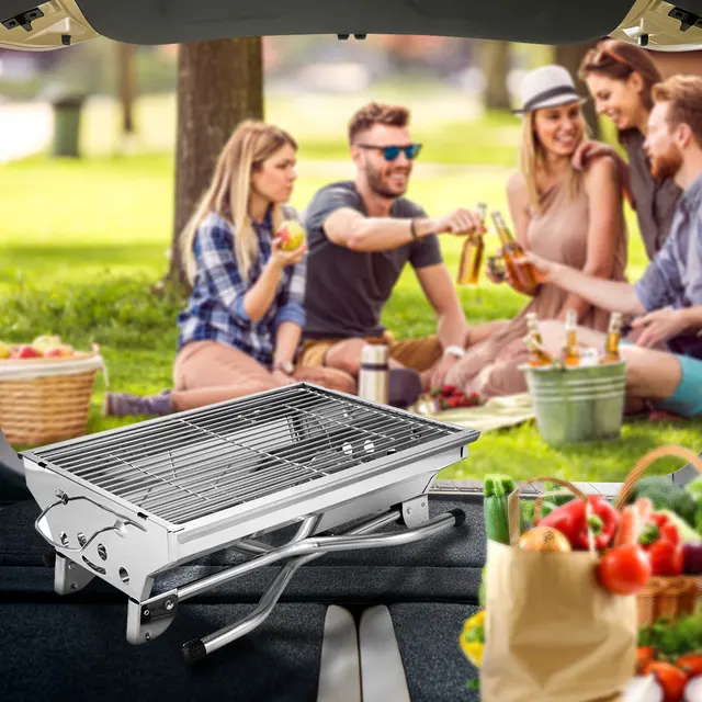 Portable Barbecue Grill Stainless Steel Camping Stove with Stand Multi-Function Charcoal BBQ Grill for Outdoor Camping Picnic 2 Portable Barbecue Grill Stainless Steel Camping Stove with Stand Multi-Function Charcoal BBQ Grill for Outdoor Camping Picnic 2