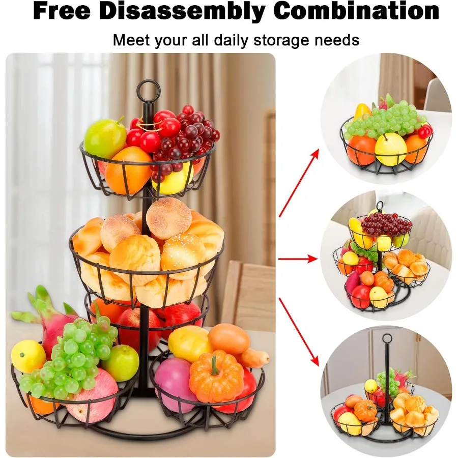 Livabber Fruit Basket Bowl Metal Fruit Vegetable Storage Basket for Kitchen Counter Large Capacity Vegetable Holder Rack Detach