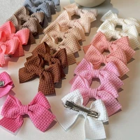 2PCS Soft Cotton Bow Hairpin Girl Sweet Plaid Design Hairpin Color Block Delicate Hairgripe Barrettes Kawaii Child Accessories 1