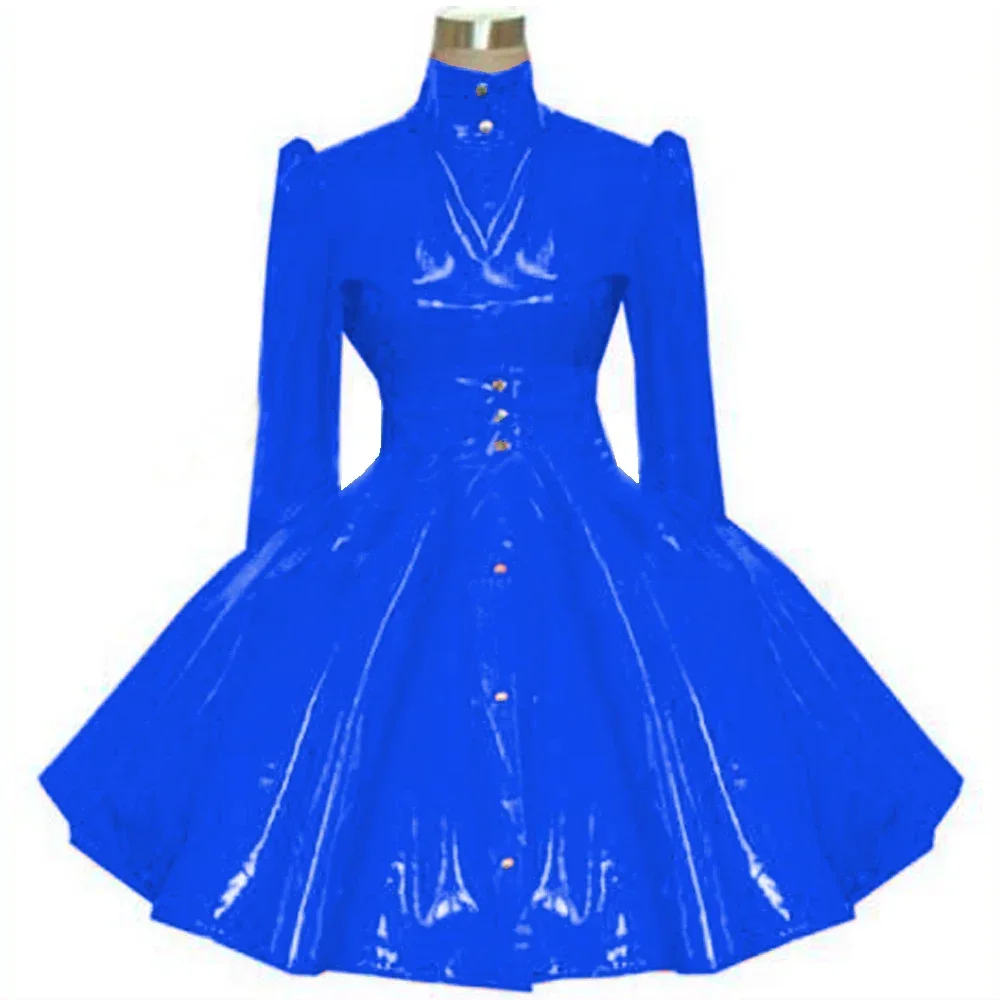 wetlook faux pu leather A line dress pvc rubber Lolita Plus Size Puff Long Sleeve Dress Costumes Princess Original Dress 7XL