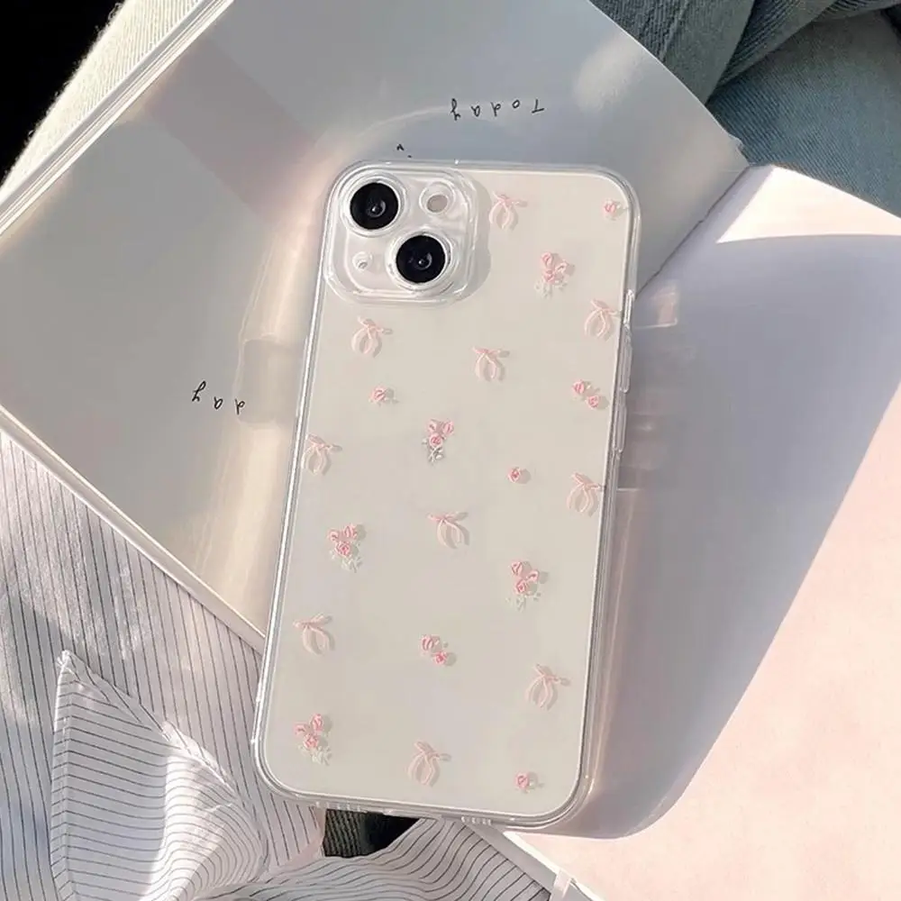 Floral Pink Bowknot Fashion Silicone Phone Case Cover