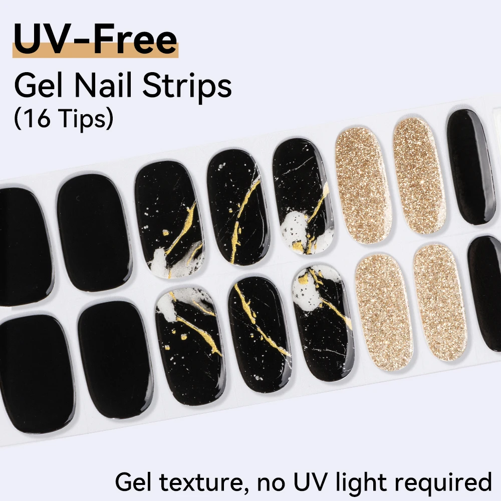 Radiant Shimmer Collection: Sparkling Gel-Texture Nail Strips with High-Shine Glitter & Gold Foil
