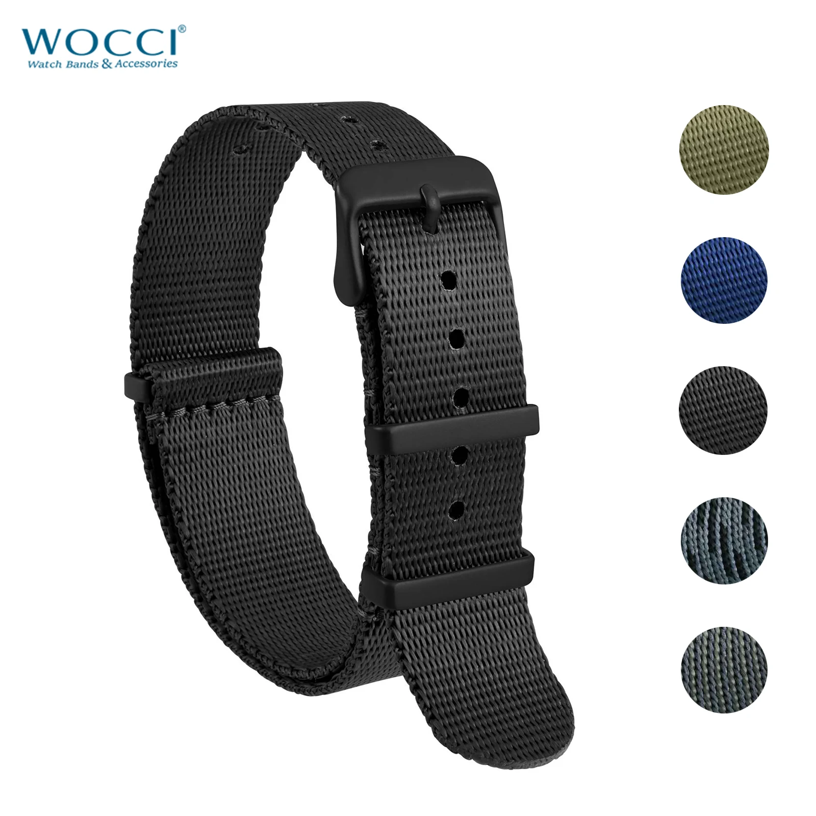 Wocci 발리스틱 나일론 시계 스트랩, 스테인레스 스틸 버클 교체, 남녀공용 시계 밴드, 16mm, 18mm, 20mm, 22mm