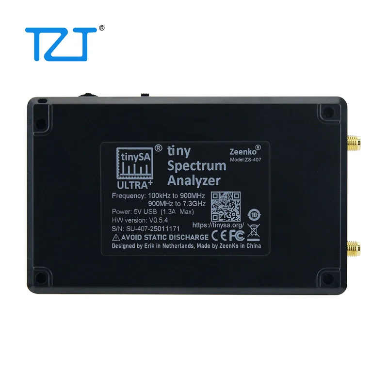 TZT 새로운 TinySA Ultra+ ZS-407 휴대용 스펙트럼 분석기 900MHz-7.3GHz 초광대역 주파수 및 4인치 IPS 터치스크린