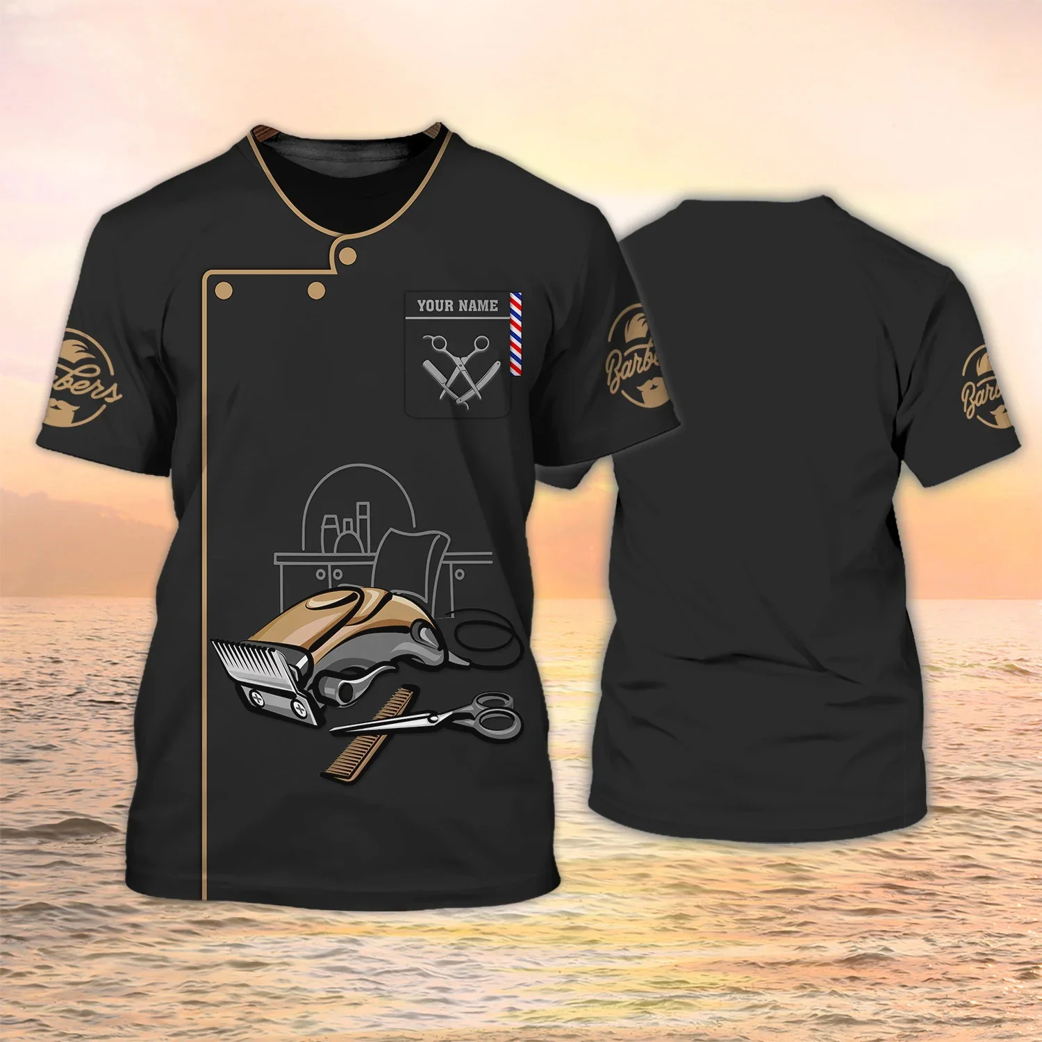 Neueste Sommer männer T-shirt Barber Shop Personalisierte Name 3D Gedruckt t shirt Unisex Casual Tops Klassische Barber Uniform DW160 – Detail 33
