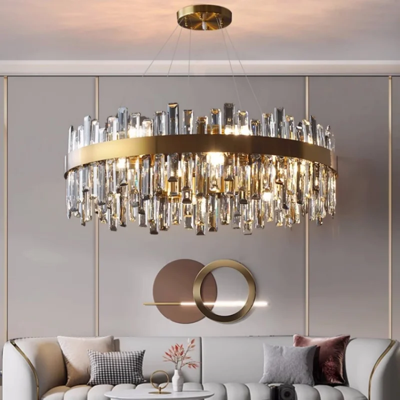 

Luxury Led Chandelier Smoky Gray And Clear Crystal Living Room Hanging Lamp Modern Home Decor Light Fixture Round Bedroom Lustre