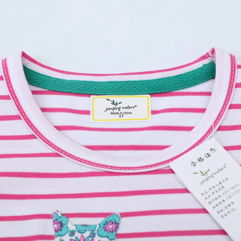 Jumping Meters 2-7T Summer Girls Dresses Striped Cats Applique Children's Clothes Short Sleeve Kids Frocks