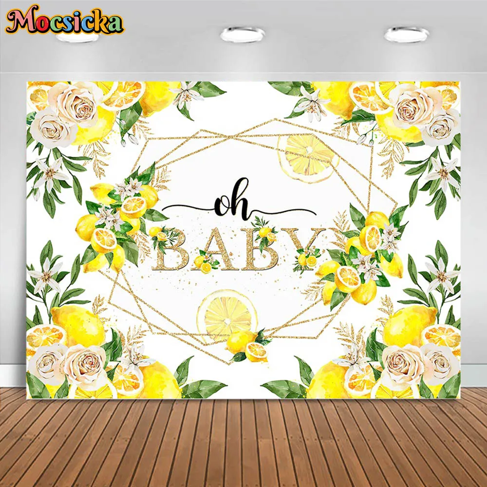 

Mocsicka Lemon Oh Baby Shower Party Decor Backdrop Pink Flowers Girl Birthday Background Newborn Photo Studio Photography Props