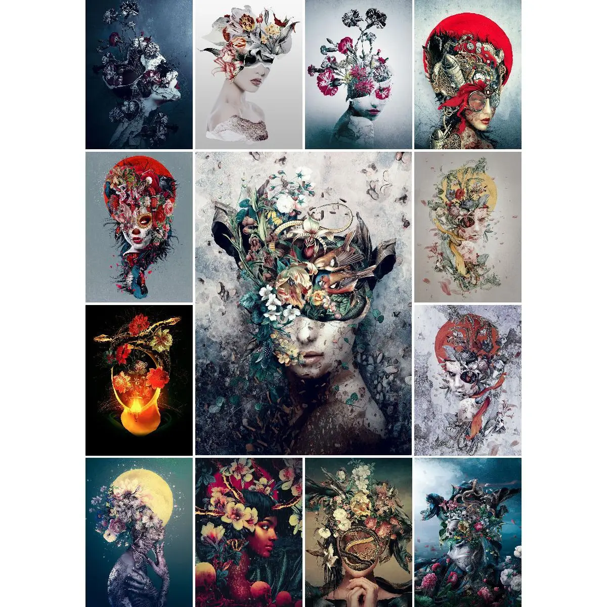 

Steampunk Girl Floral Poster Vintage Nature Travel Inspired Wall Decor Art Print for Home Decoration