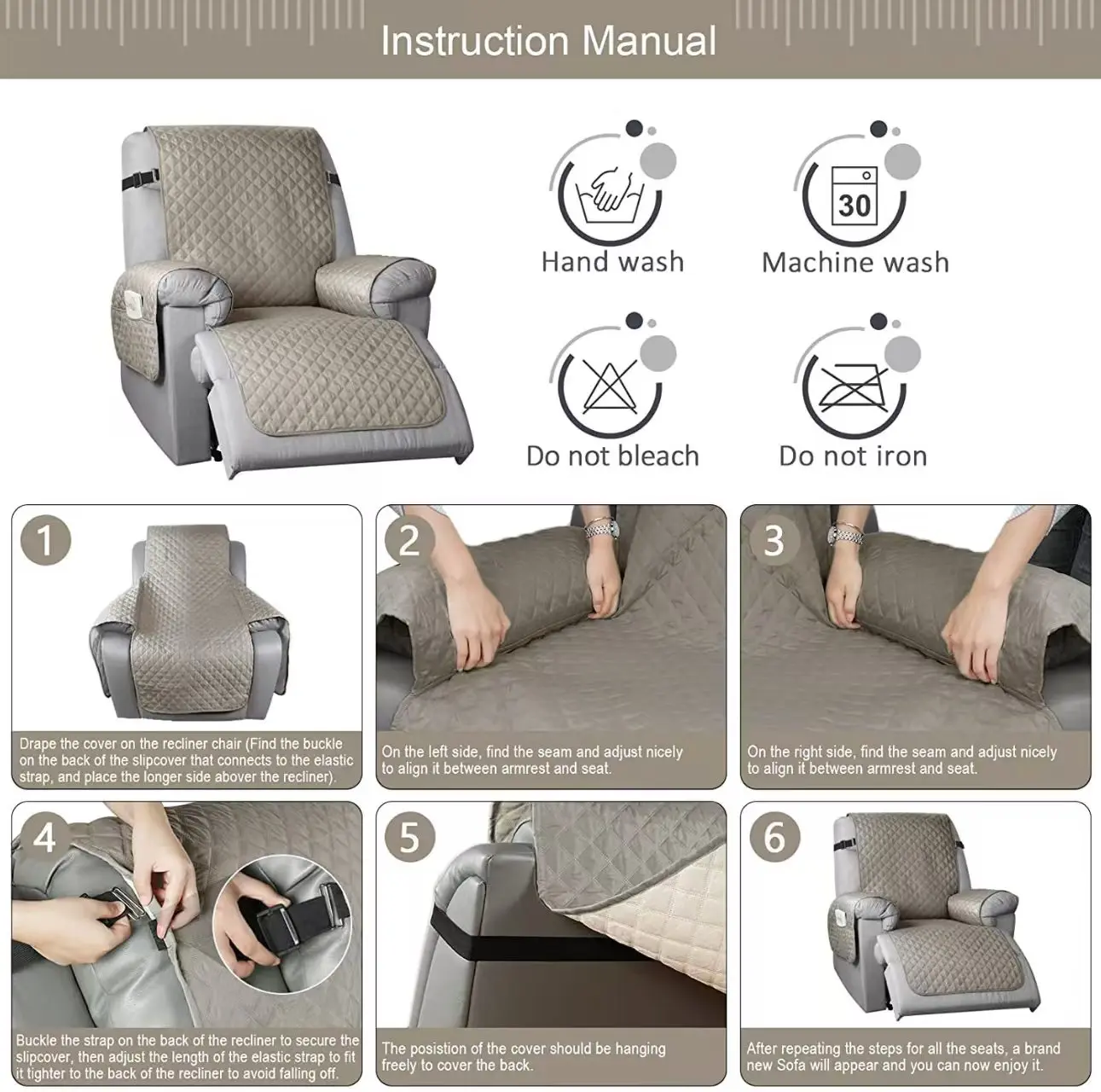 1 Seater Recliner Sofa Cover Pet Dog Kid Mat Armchair Furniture Protector Washable Anti-slip Recliner Chair Cover For New Year 4