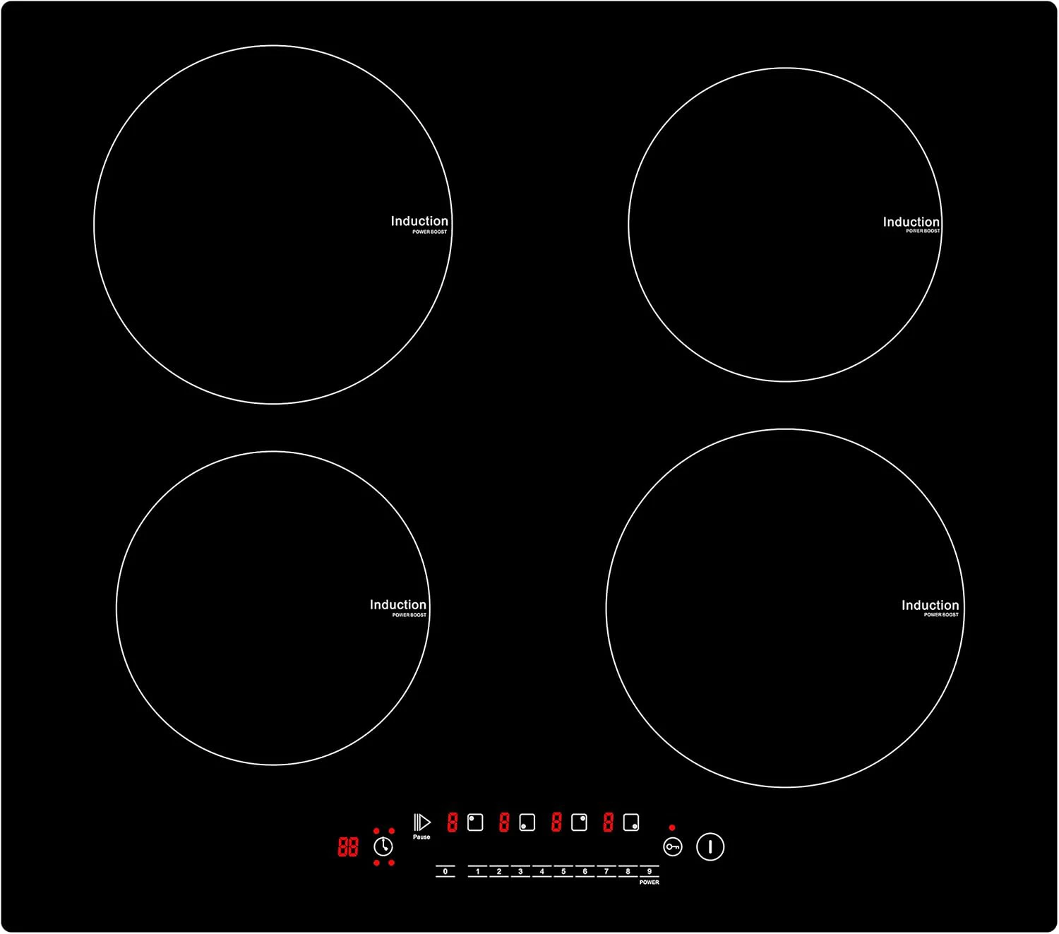 4 Burner 24" Induction Cooktop 240V 6000W Ceramic Glass Metal Case