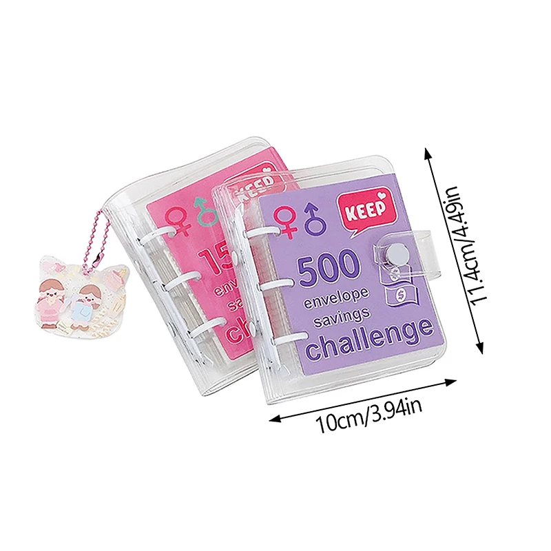 PVC $1000 Money Savings Challenge Binder Button Closure Mini Budget Binder Envelope Savings Challenges Book Durable Portable