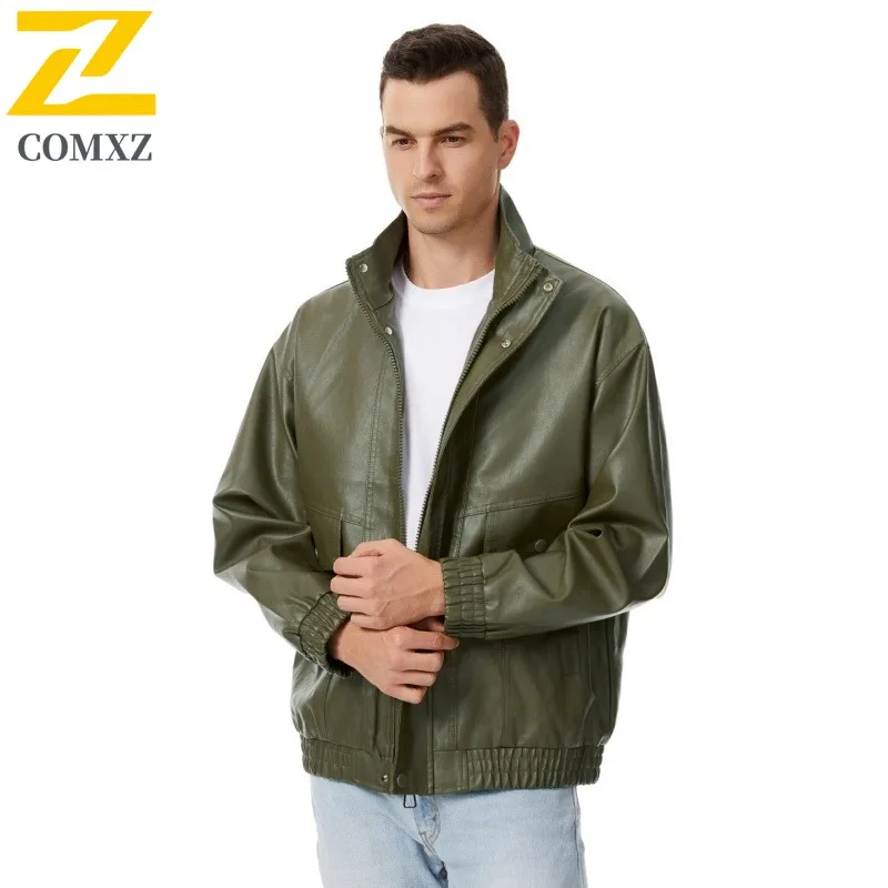 Men Vintage Baseball Windbreaker Genuine Washed Leather Pilot Coat Windproof Loose Fit Biker Style Urban Streetwear Jacket 2025