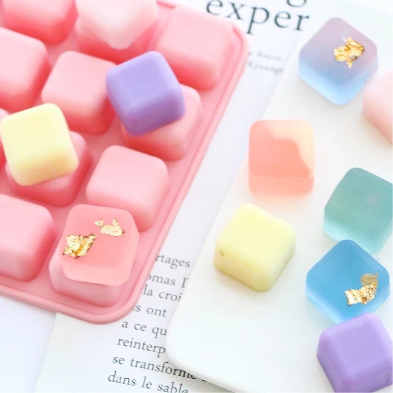 Silicone Soap Molds 16 Cavity Square Rectangle Shape Handmade Soap Chocolate Ice Cube Mold Portable Unique Making Tools