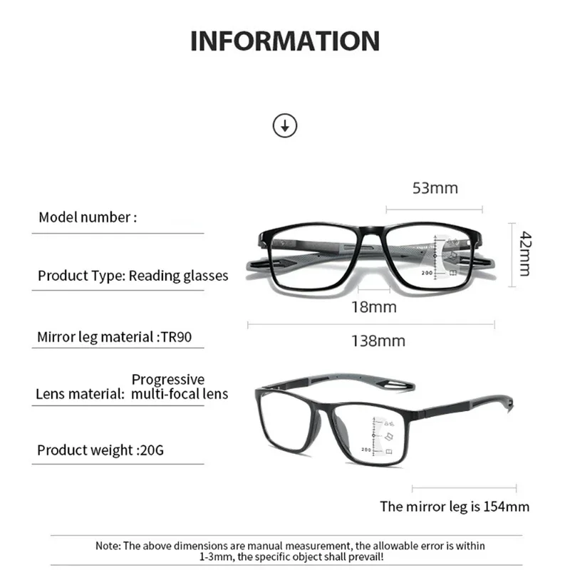 Smart Photochromic Presbyopia Glasses TR90 Sports Progressive Multifocal Reading Eyeglasses Finished Near Far Bifocal Eyewear 6