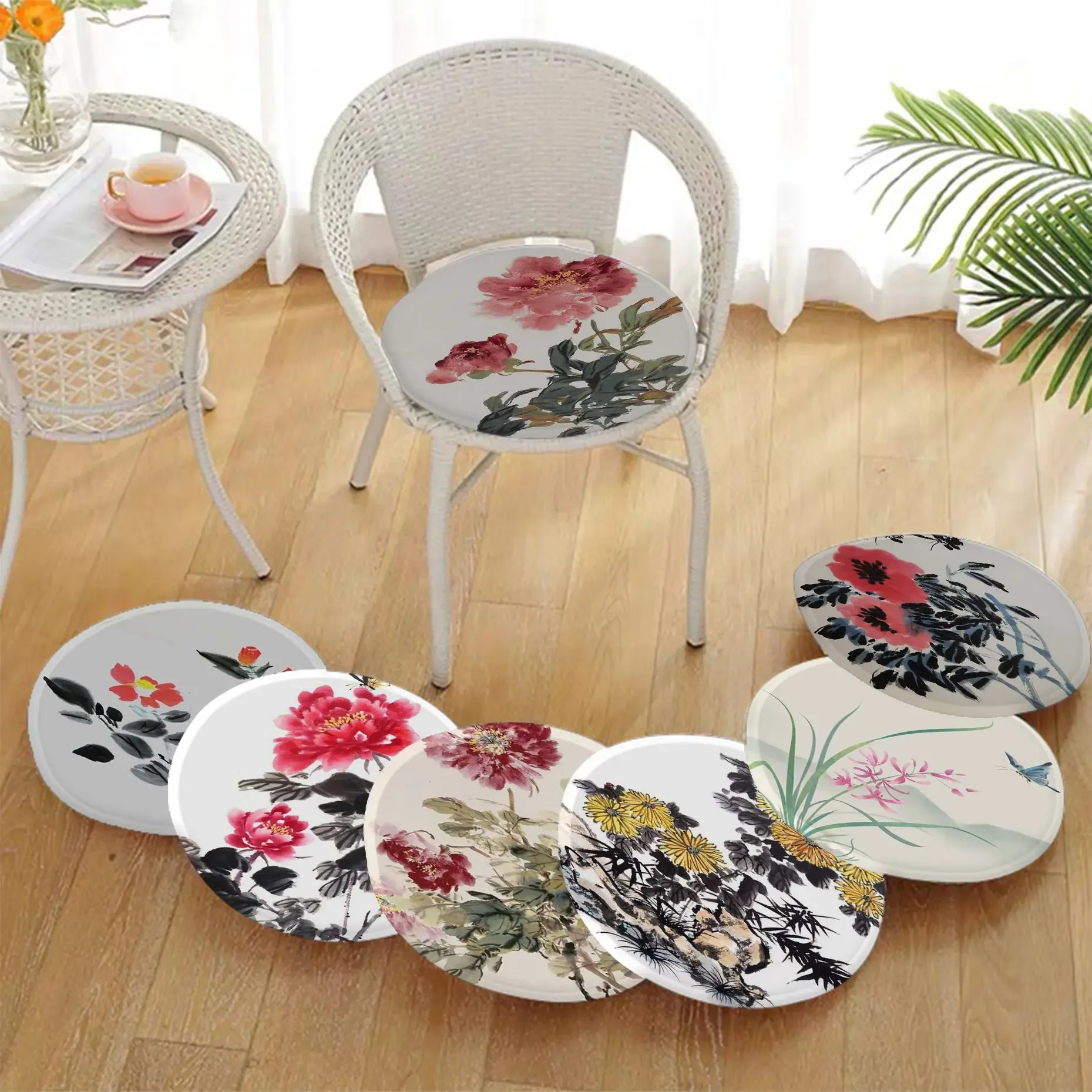 

Ancient Chinese Style Flower Birds Orchid Decorative Chair Cushion Soft Office Car Seat Comfort Breathable 45x45cm Buttocks Pad