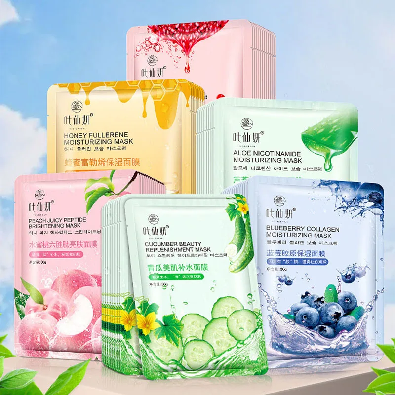 12-Pack Fresh Fruit Moisturizing Facial Mask Sheets - Blueberry, Aloe, Cucumber & Peach Essence