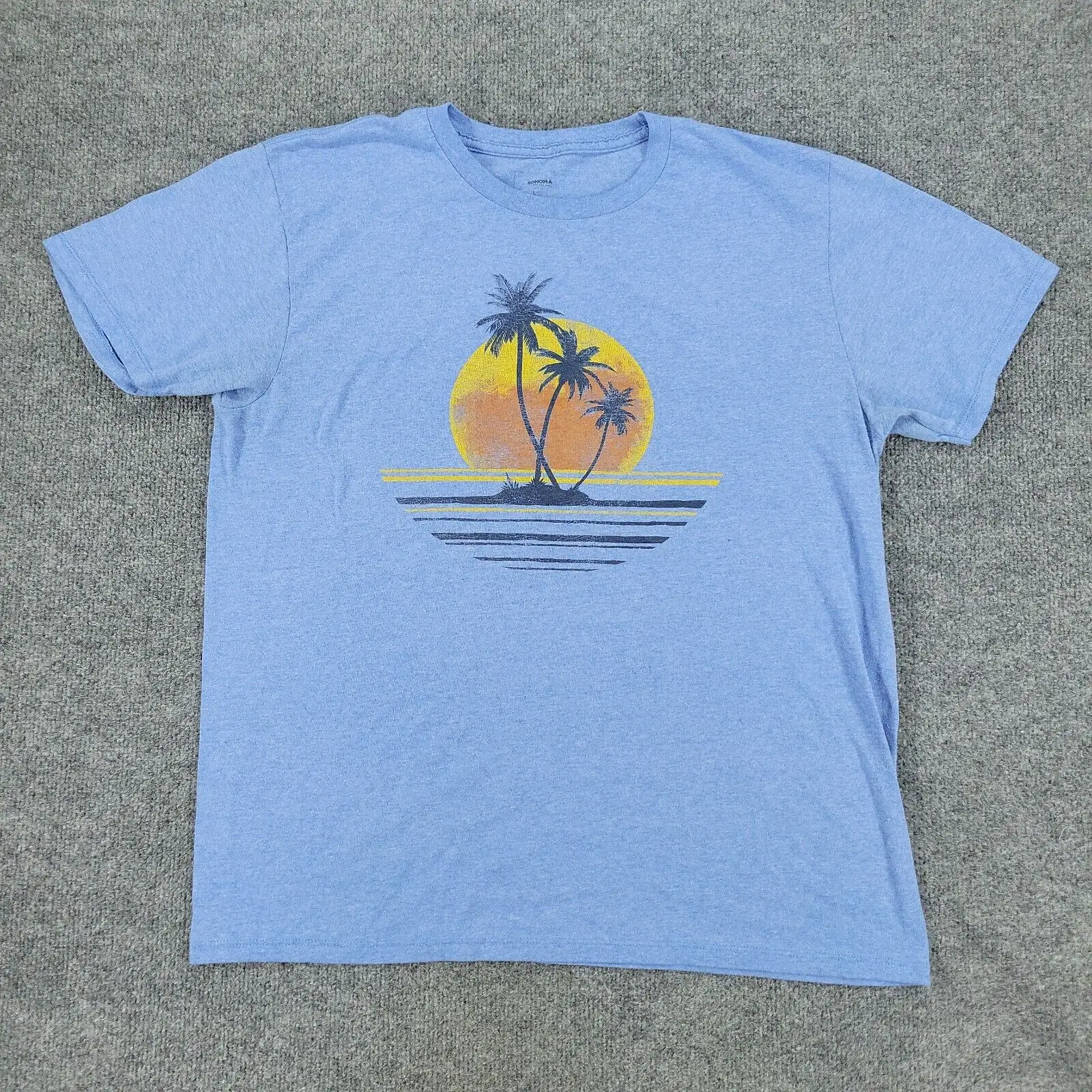 Sonoma T Shirt Uomo Large Blue Island Life Sunset Palm Trees Maniche Lunghe O Corte