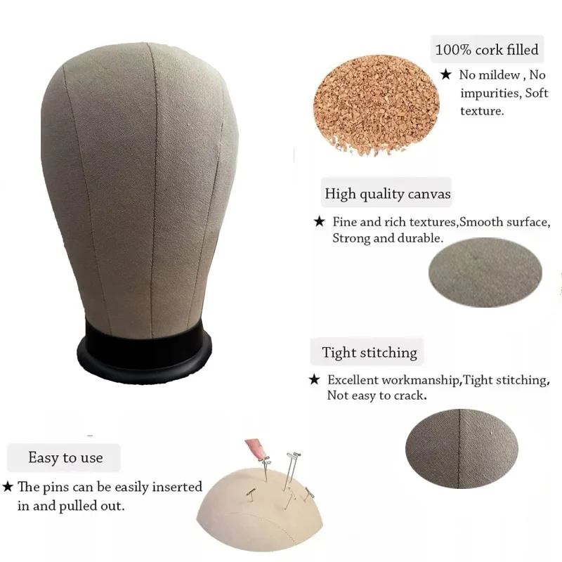 21-23 Inch Wig Head Cork Canvas Block Head for Making Wigs Mannequin Head With  Gift Pins