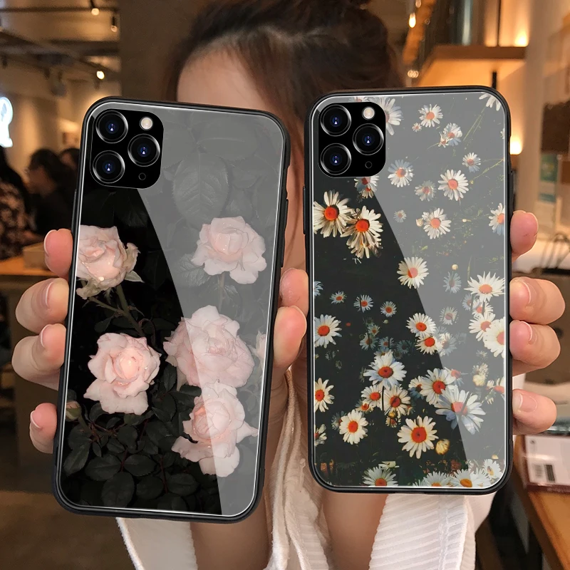 Vintage Rose Flowers Case For Iphone 13 11 12 Pro Max Mini X Xr 6 6s Plus Se Xs Tempered Glass Protection Cover Fundas Aliexpress