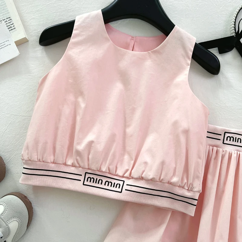 Girls' Suit Summer Korean Version Sleeveless Lovely Vest Top + Short Skirt Two-piece Set Girl Clothes kids clothing set girls clothing set