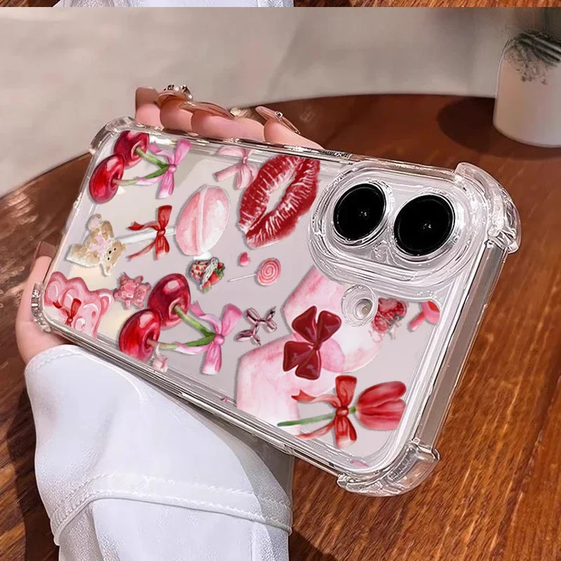 Fashion Bow Cherry Lichee Soft Transparent Phone Case Cover