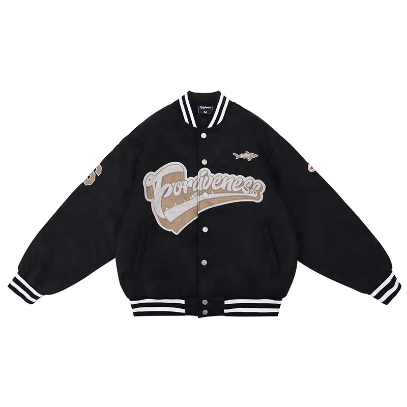 

Stand collar monogrammed embroidered baseball jersey cotton jacket