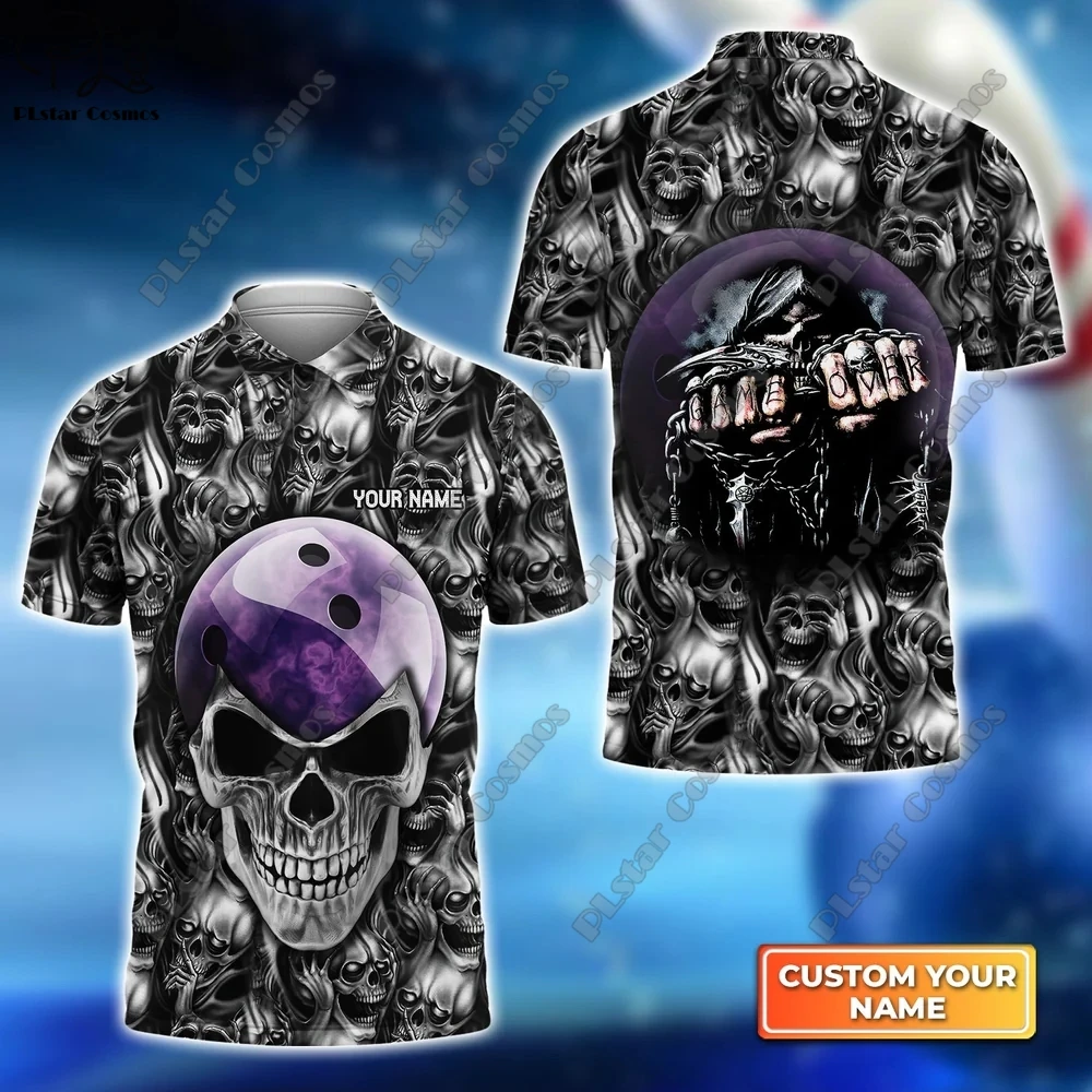 

3D printing custom name skull bowling indoor sports zipper POLO shirt summer sleeveless T-shirt unisex gift for friends 3