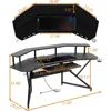 72" Gaming Desk with Power Outlet & Led Strip, Large Wing-Shaped Computer Desk W Monitor Stand 2