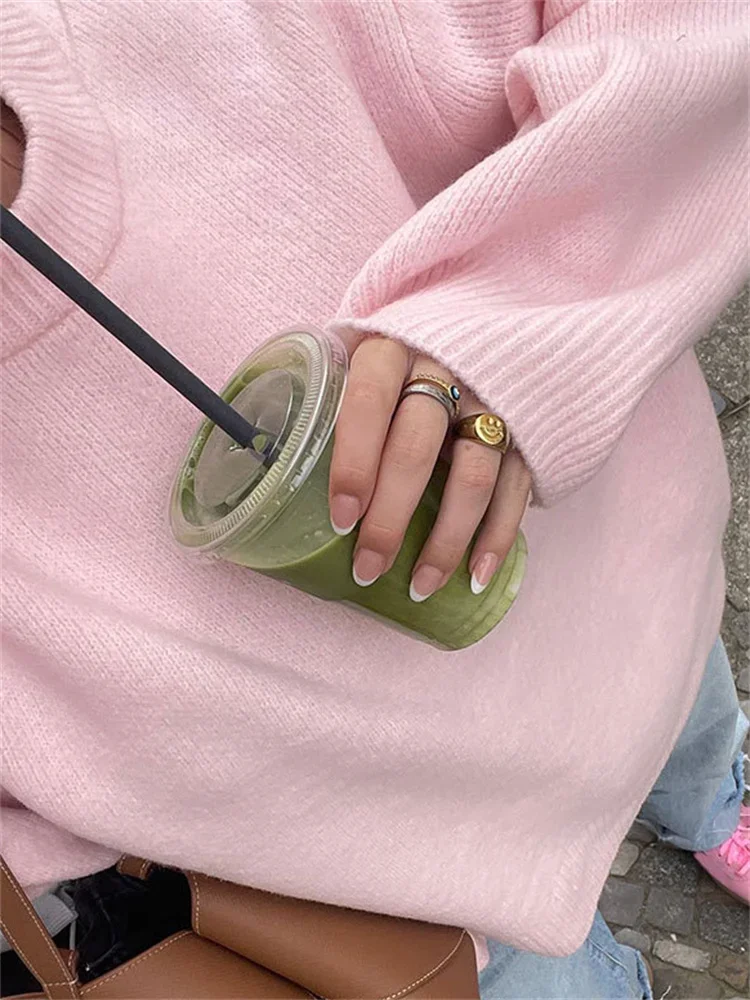 Tossy Pink Knitwear Sweater Pullover For Women Long Sleeve Fashion Loose Patchwork Cute Y2k Top Female Knit Elegant Pullover New 3