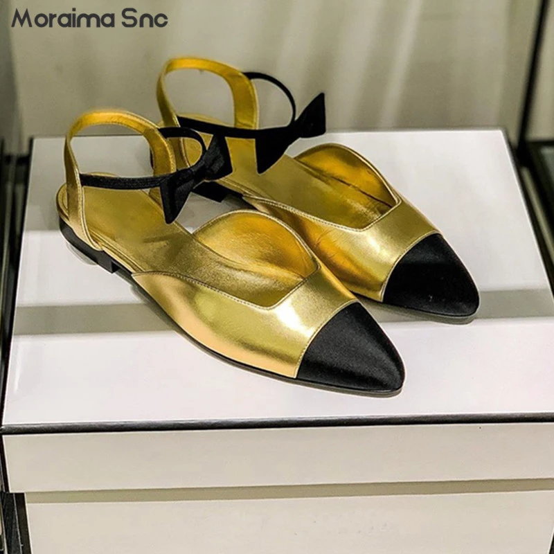

Mary Jane Bowknot Color Matching Flat Shoes Pointed Toe Low Heel French Ladies Color Matching Shallow Mouth Fashion Pumps