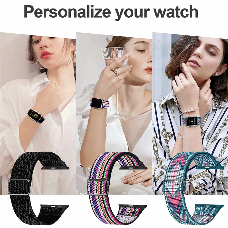 Bohemian Band for Apple Watch Straps 44mm 45mm Ultra2 49mm Series 9 8 7 38/42mm Elastic Nylon Bracelet iWatch 6 5 4 3 Se 40/41mm