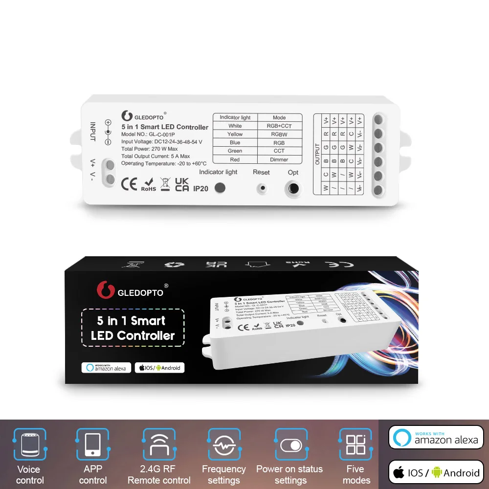 Gledopto RGB/RGBW/RGBCCT/WW CW Zigbee 3.0 5 in 1 LED Strip Controller 12V-54V 24V single color Dimmer APP/Voice/ Remote Control bseed eu russia new zigbee touch wifi light dimmer smart switch white black gold grey colors work with smart life google alexa