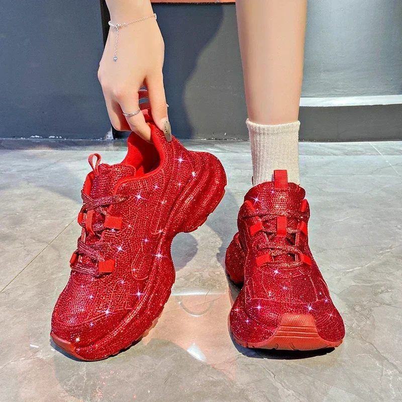 Red Laces Silver Glitter Sneakers Womens Women Sneakers
